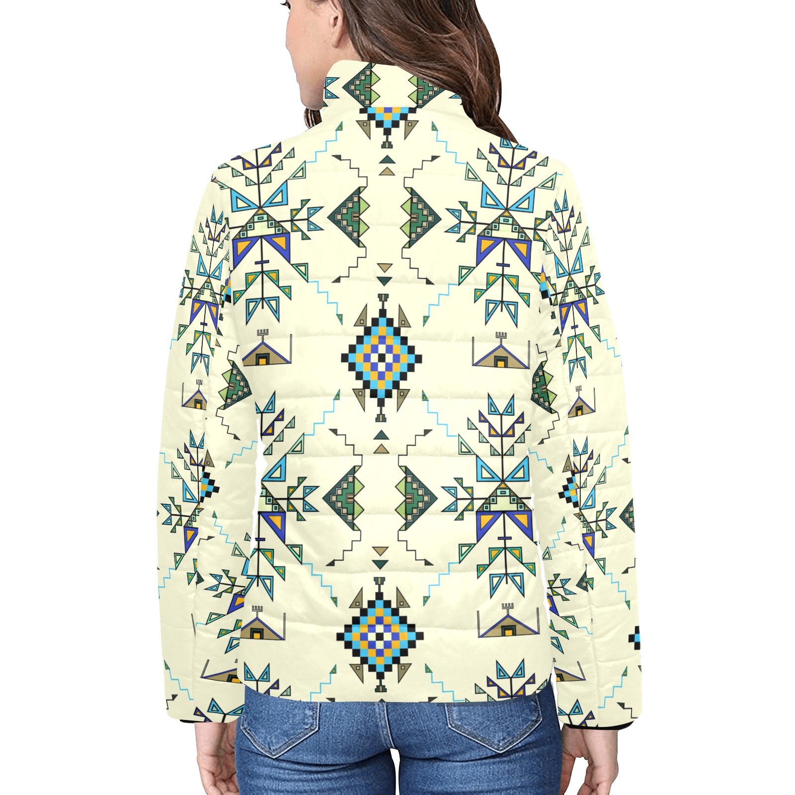 Bear Shield Cream Women's Stand Collar Padded Jacket