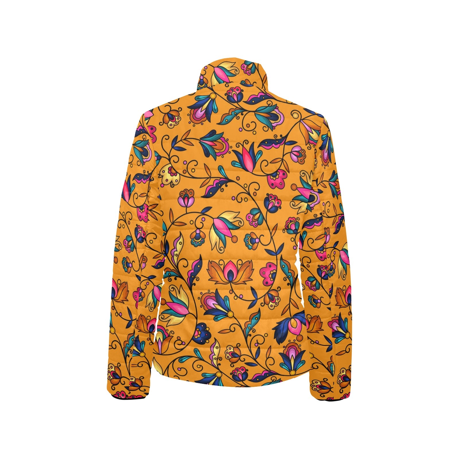 Copper Prairie Petals Orange Women's Stand Collar Padded Jacket
