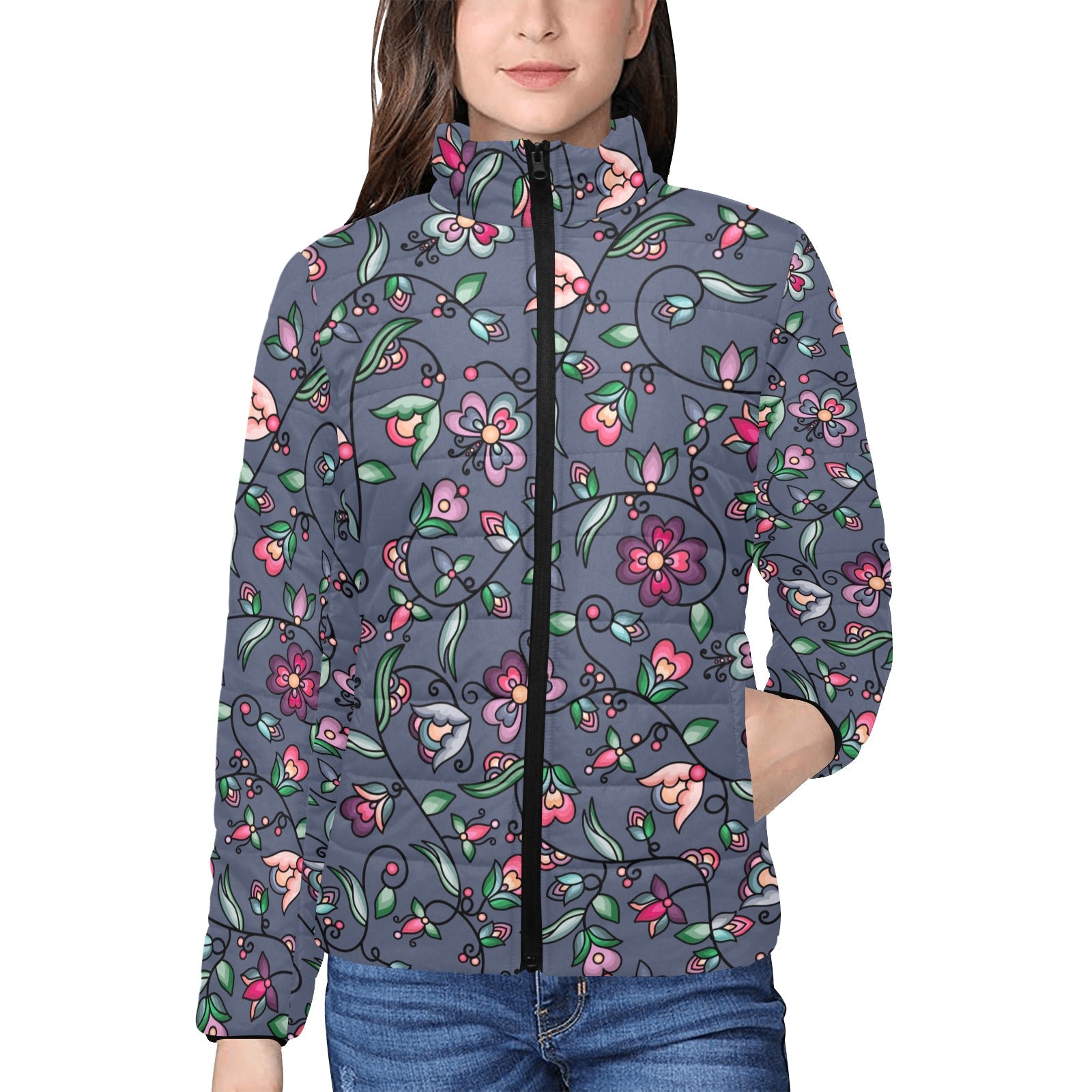 Amber Evening Garland Blue Women's Stand Collar Padded Jacket