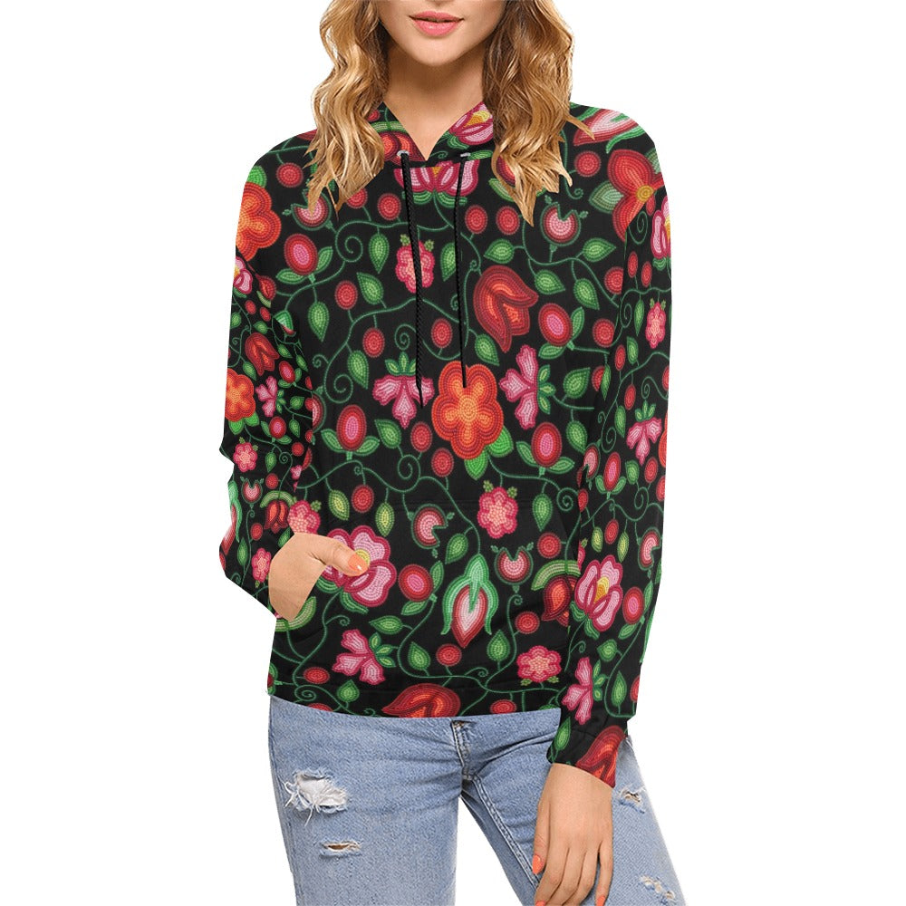 Rose Reverie Black All Over Print Hoodie for Women (USA Size)