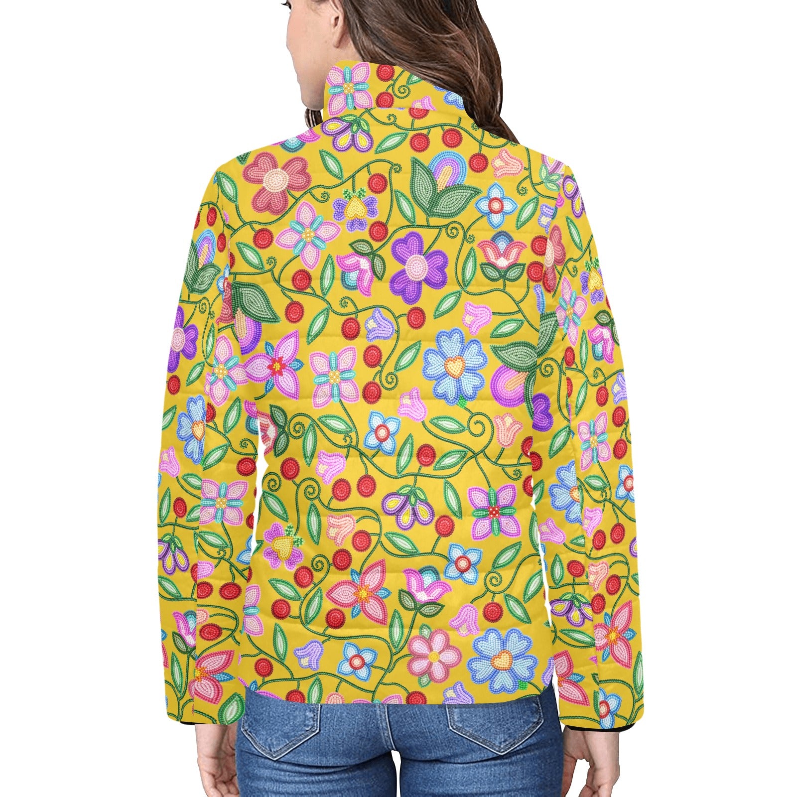Petal Harmony Ochre Women's Stand Collar Padded Jacket