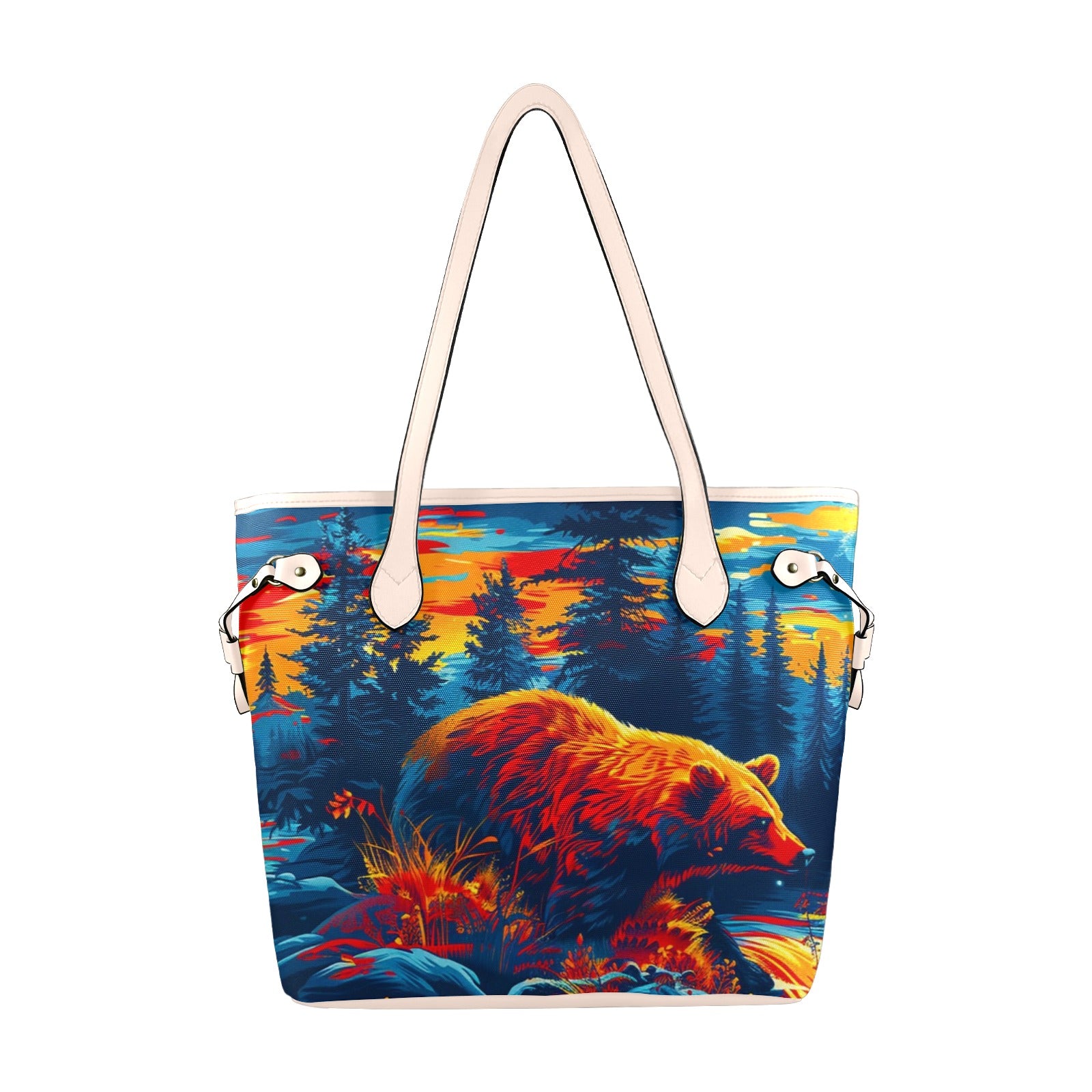 Fishing Bear Clover Canvas Tote Bag
