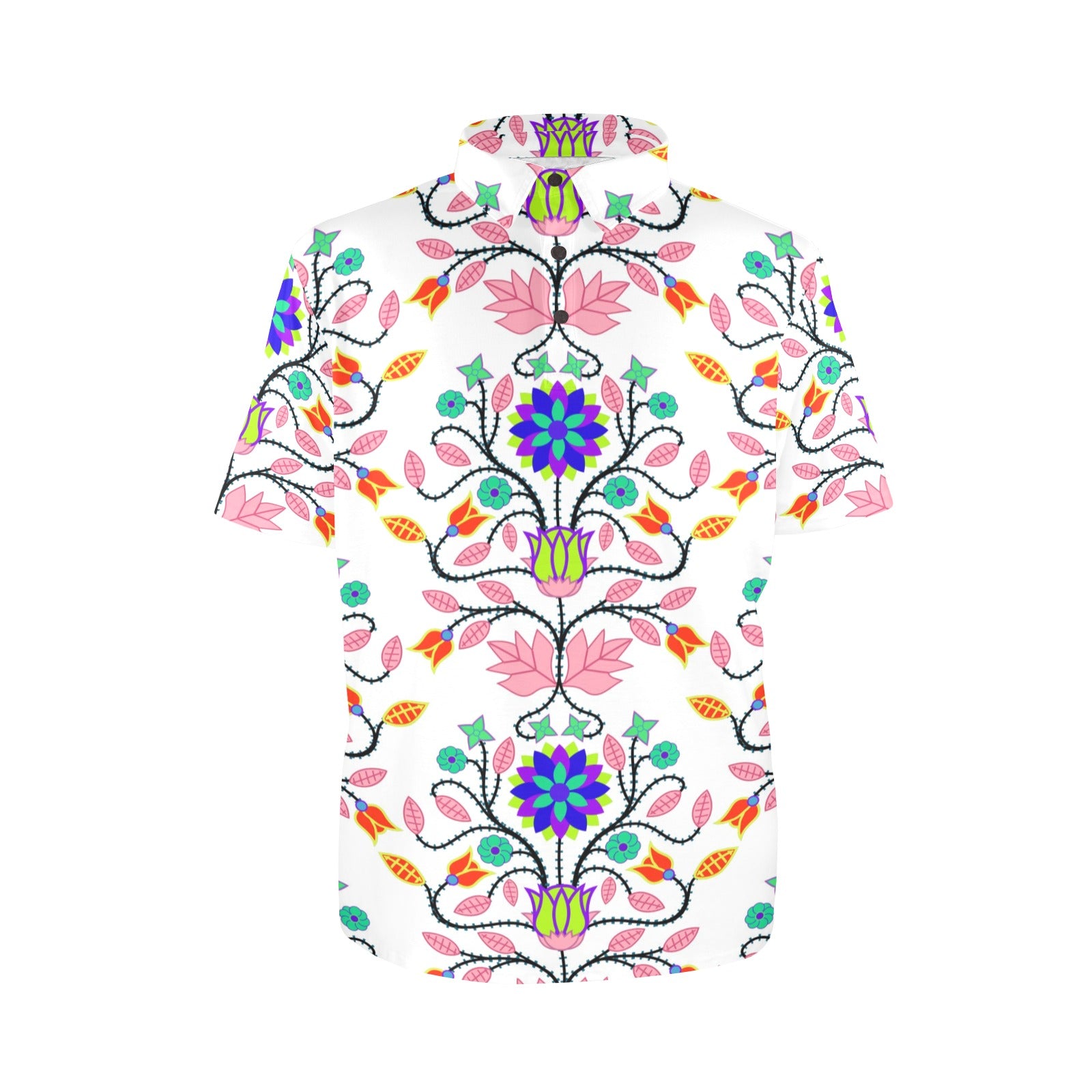 Floral Beadwork Four Clans White Polo Shirt