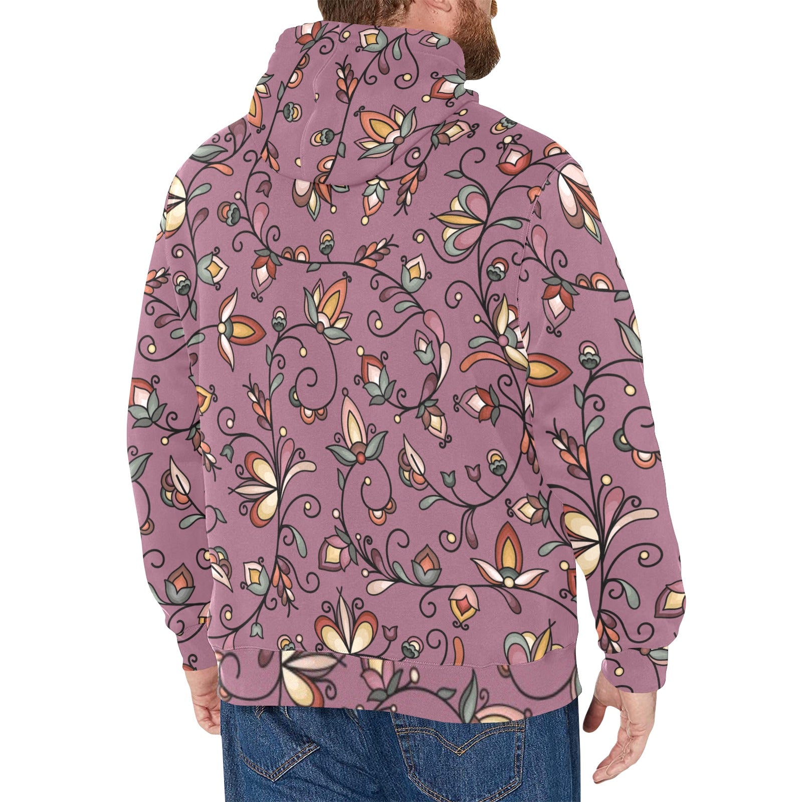 Burnt Sky Petals Magenta Men's Long Sleeve Fleece Hoodie)