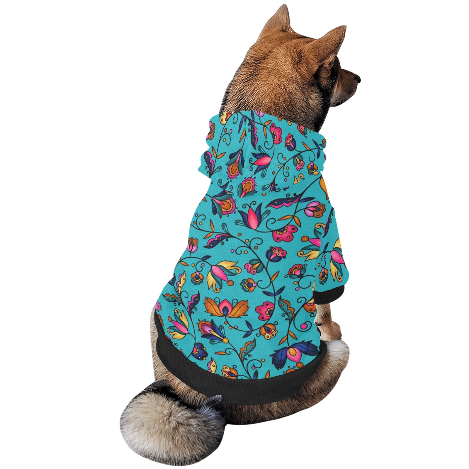 Copper Prairie Petals Turquoise Pet Dog Hoodie