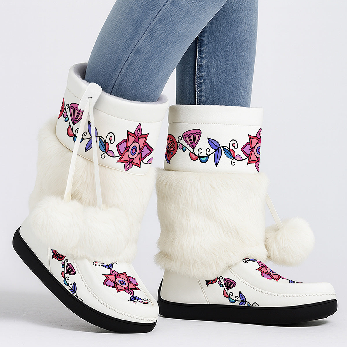 Frost Flower Circle Real Leather MocLux Calf with Fur