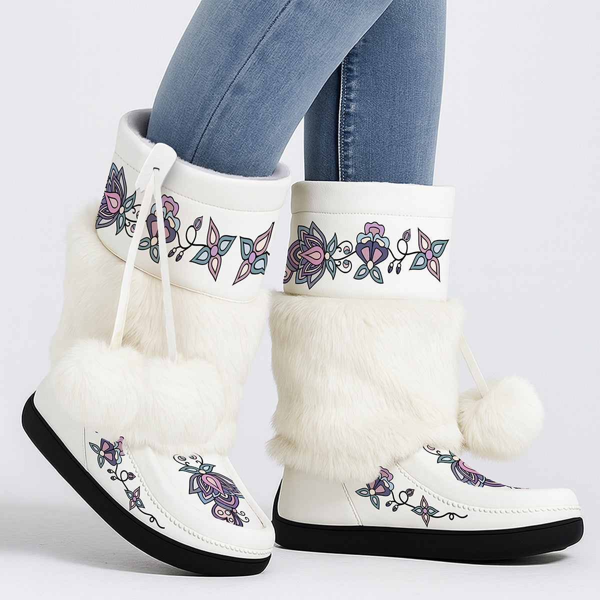 Snow Petal Spirit Real Leather MocLux Calf with Fur