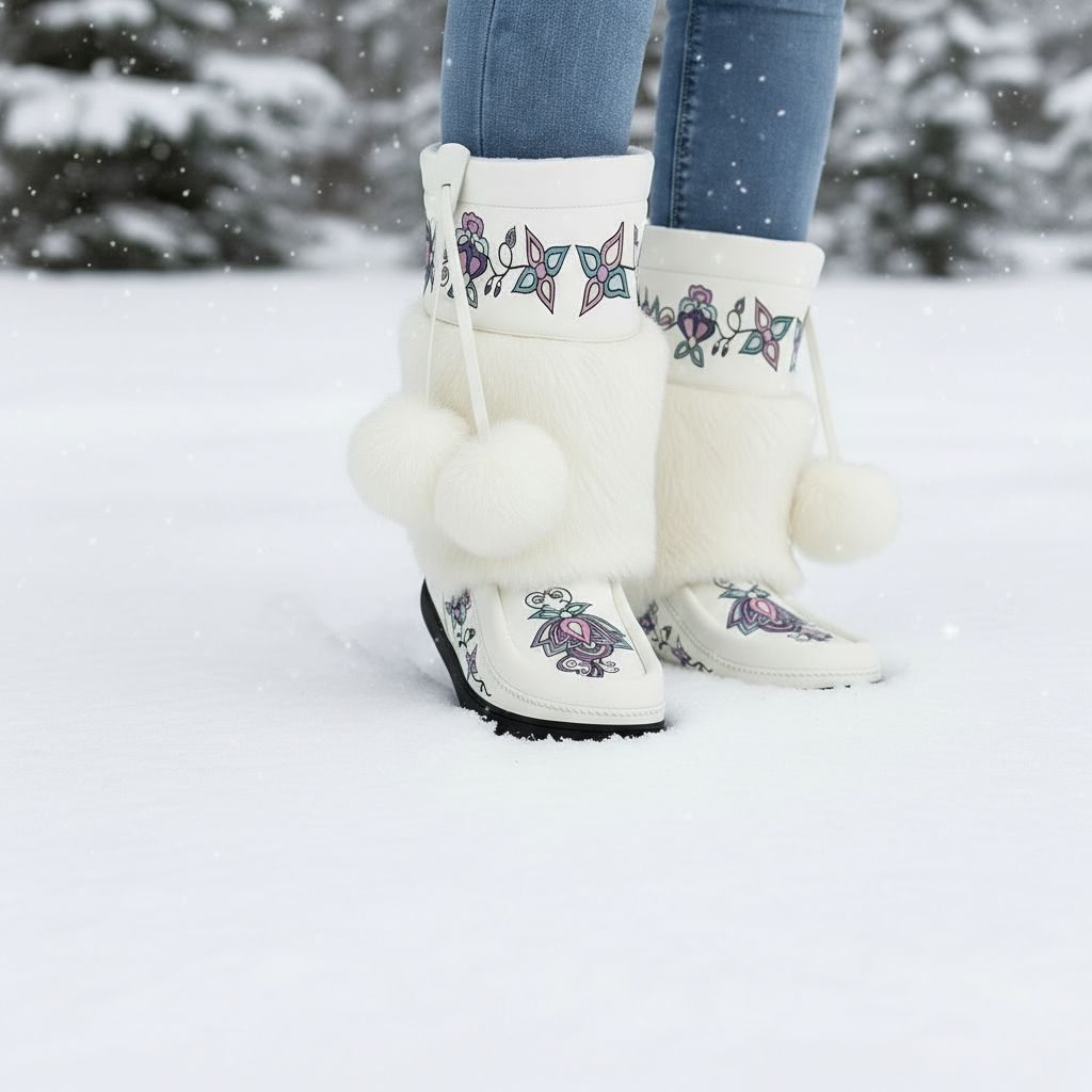 Snow Petal Spirit Real Leather MocLux Calf with Fur