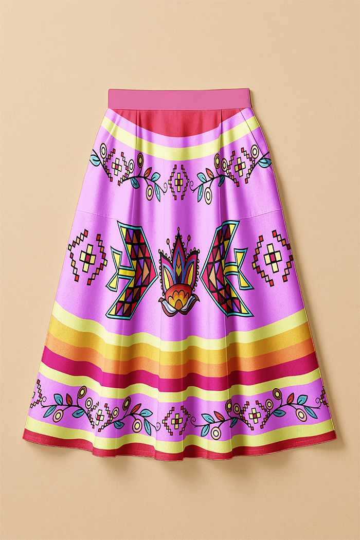 Heart of the Pattern Bright Elastic Waist Pocket Midi Skirt