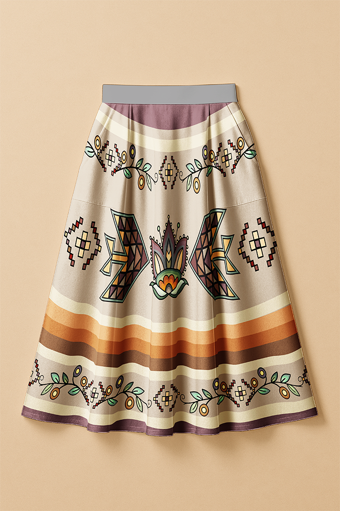 Heart of the Pattern Earthy Elastic Waist Pocket Midi Skirt