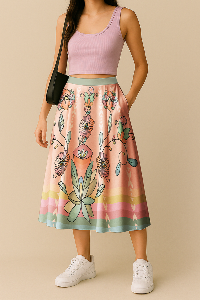 Whisphers of the Willow Pastel Elastic Waist Pocket Midi Skirt