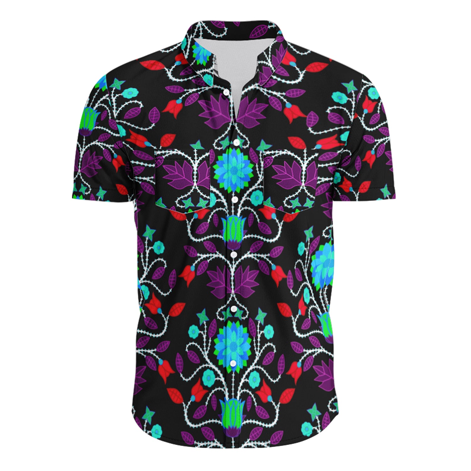 Floral Beadwork Four Clans Hawaiian-Style Button Up Shirt