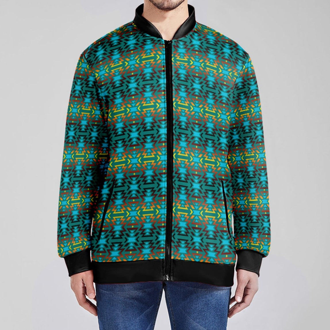Fire Colors and Turquoise Teal Youth Zippered Collared Lightweight Jacket