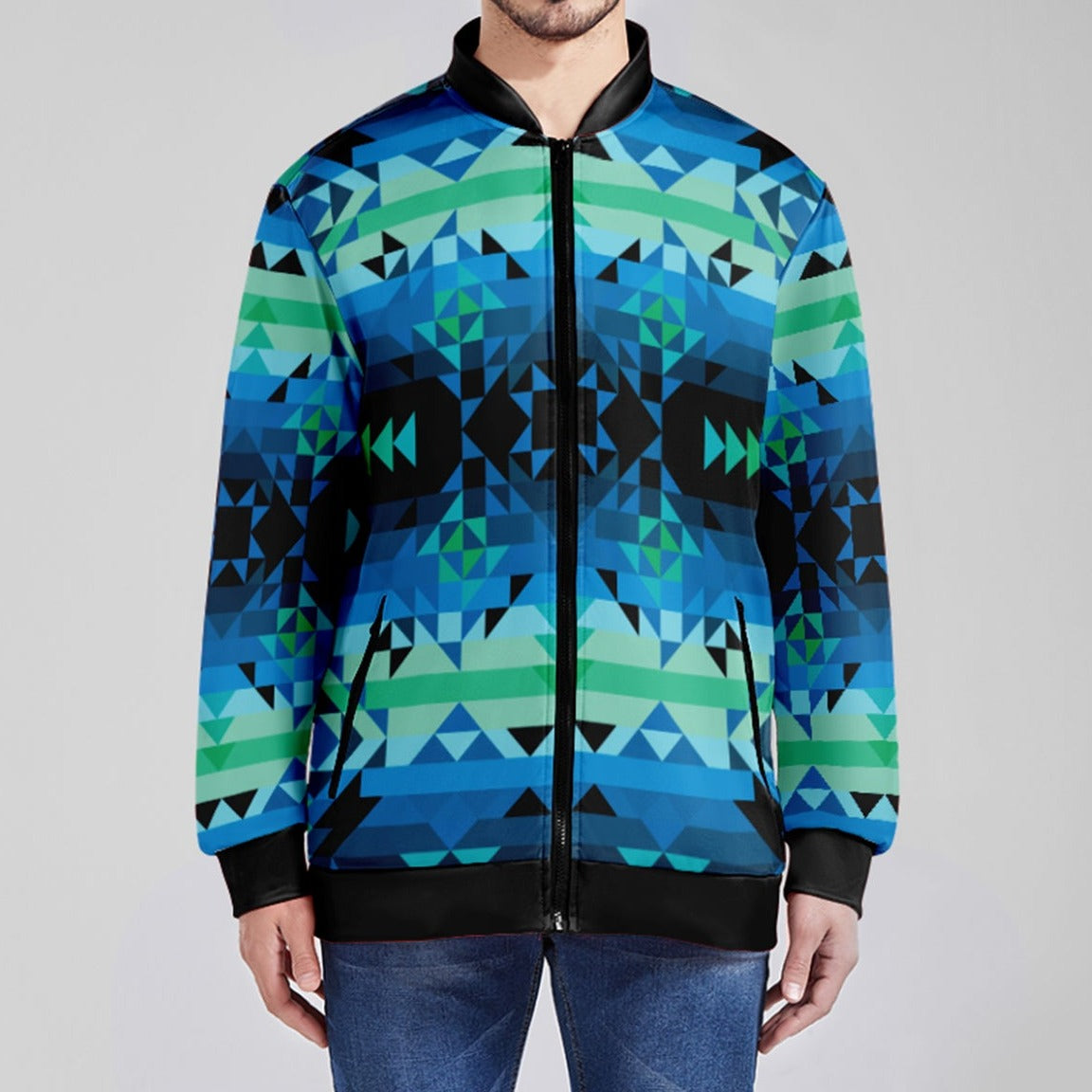 Fire Colors and Turquoise Teal Zippered Collared Lightweight Jacket main image 0