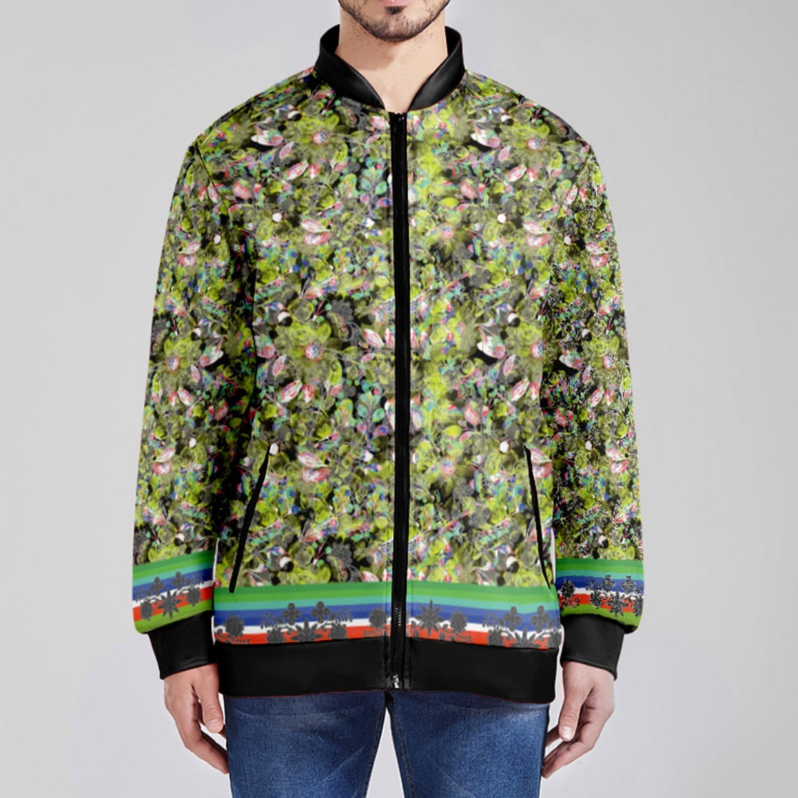 Culture in Nature Green Leaf Zippered Collared Lightweight Jacket