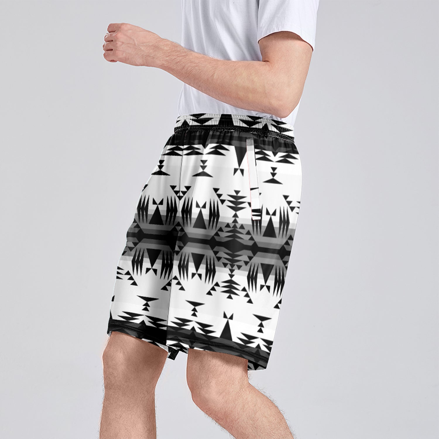 Between the Mountains White and Black Athletic Shorts with Pockets