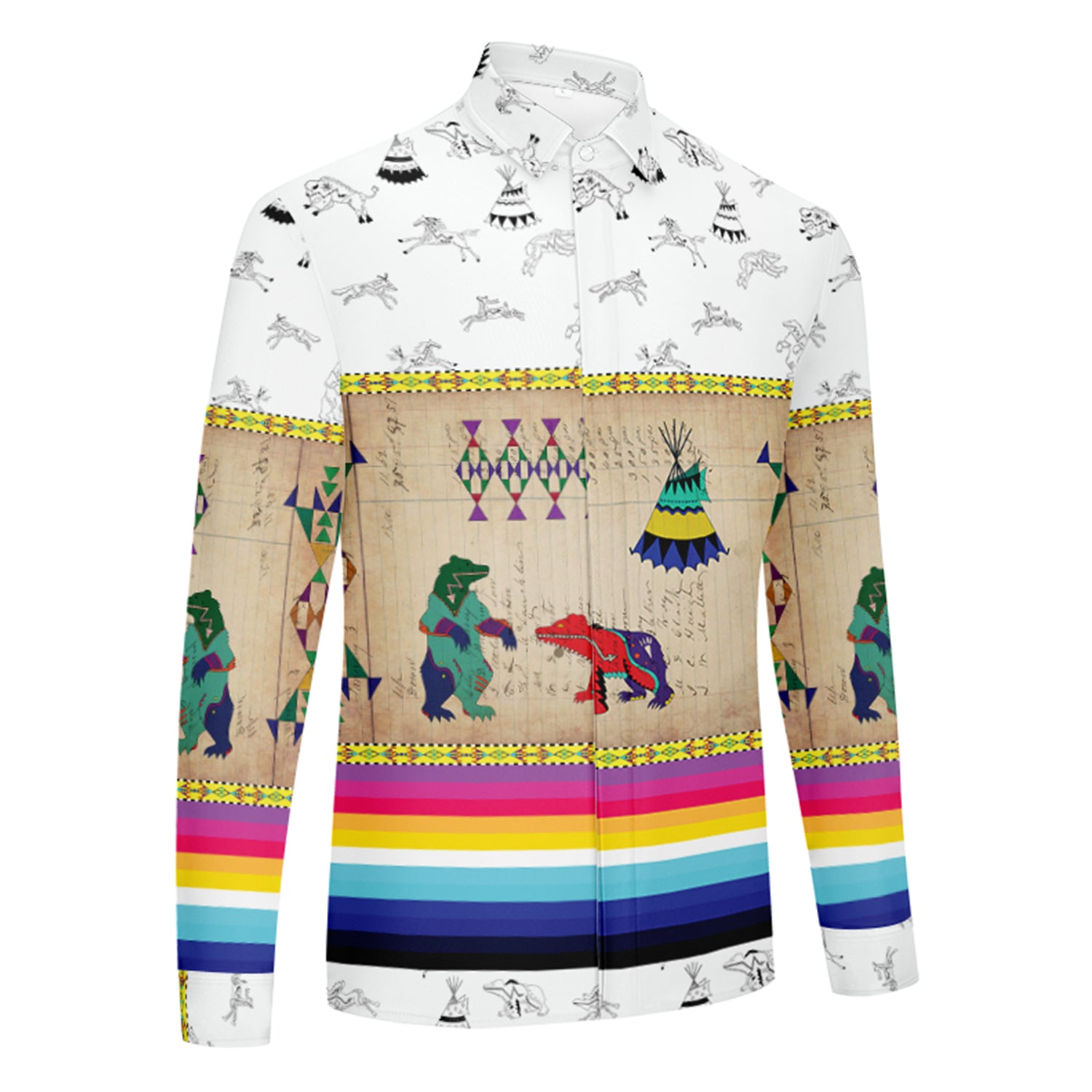 Bear Ledger White Clay Men's Long Sleeve Dress Shirt