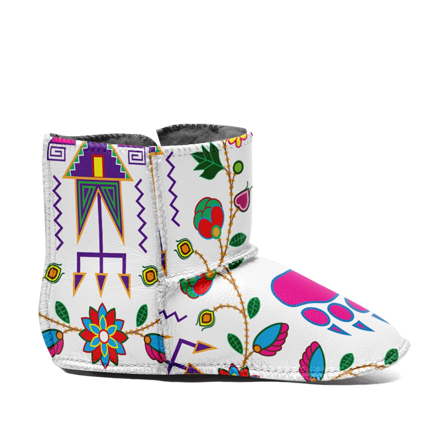 Geometric Floral Fall White Baby Boots