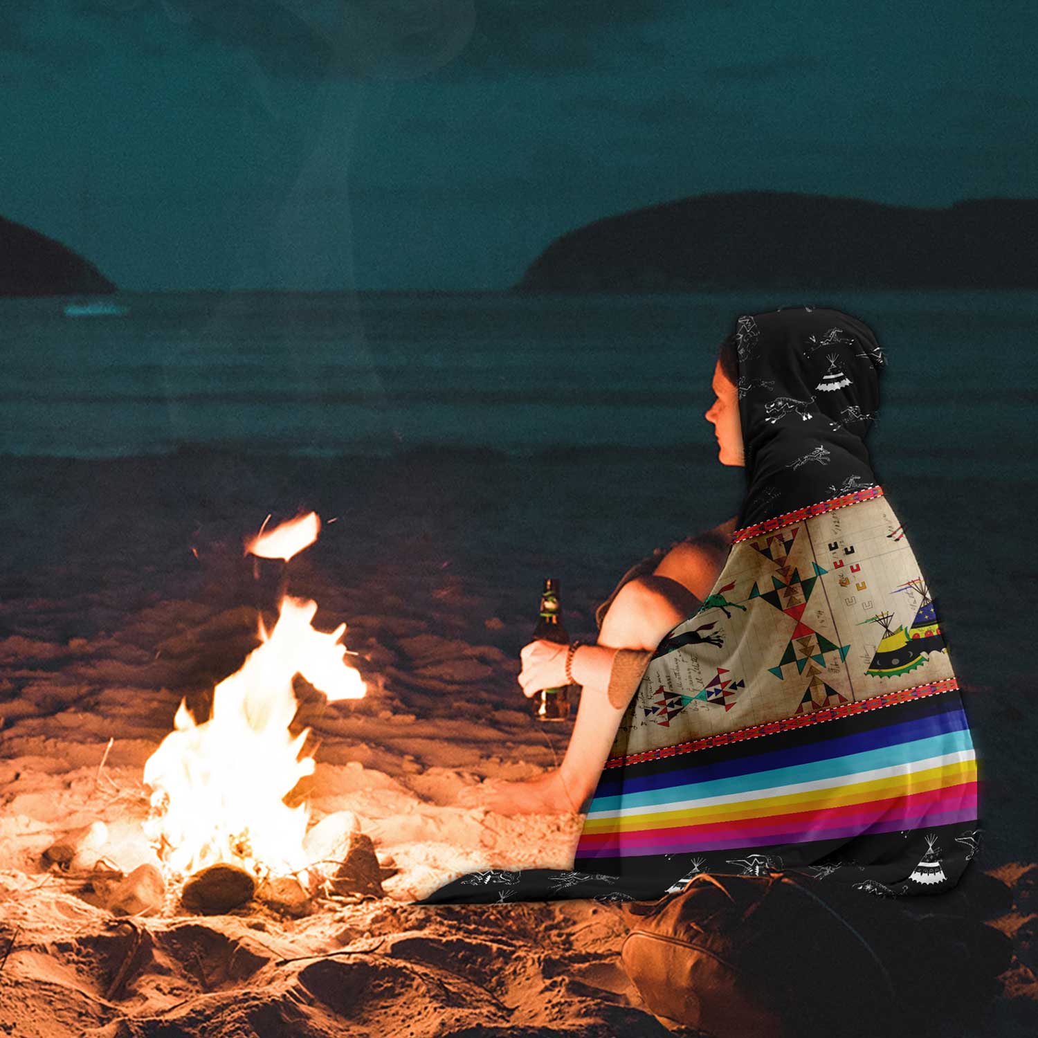 Horses Running Black Sky Hooded Blanket