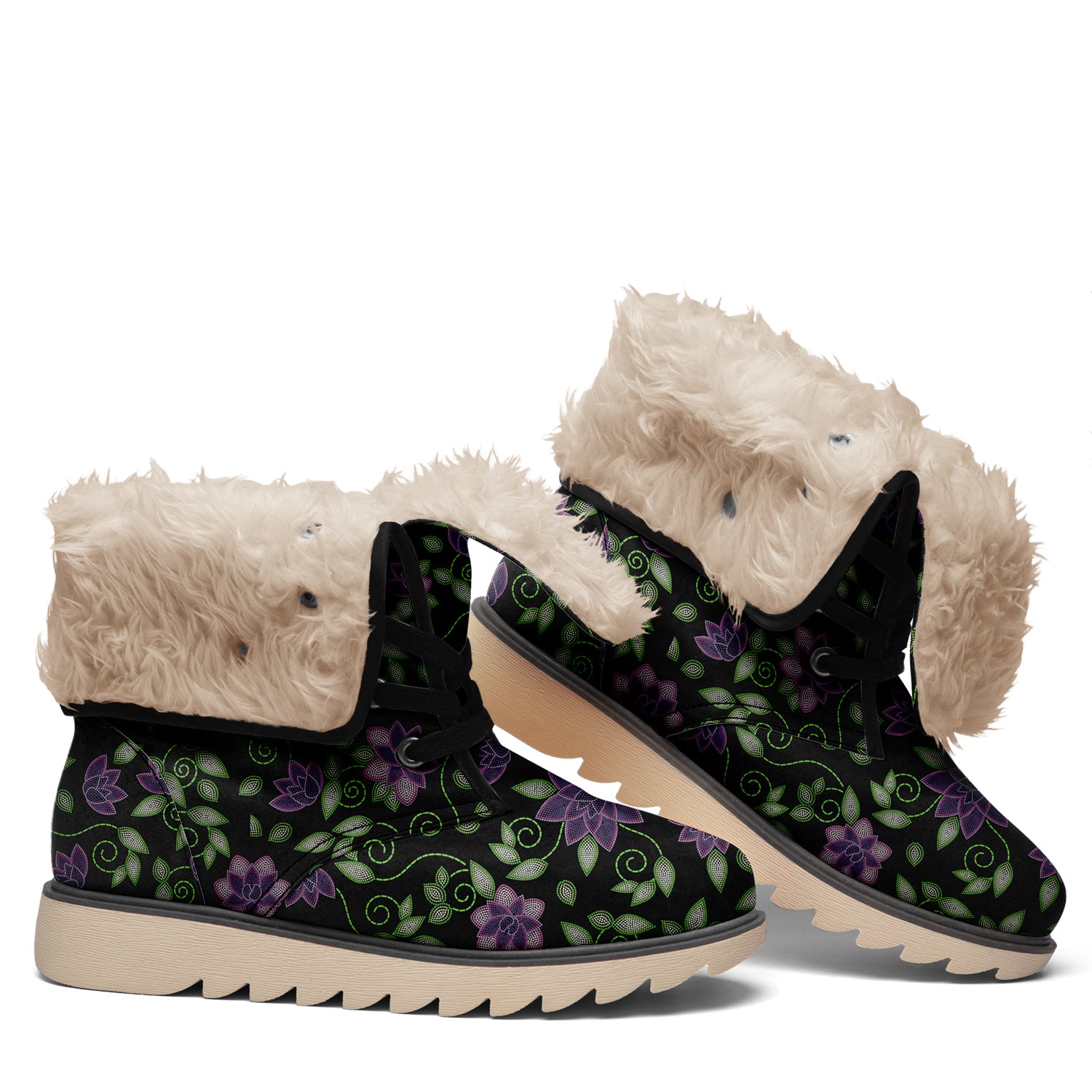 Purple Beaded Rose Polar Winter Boots