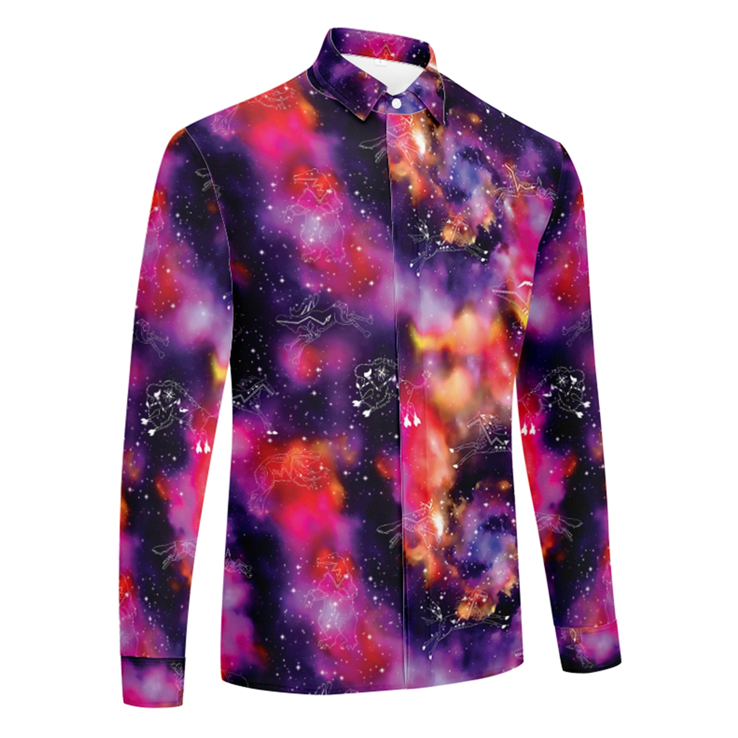 Animal Ancestors 9 Cosmic Swirl Purple and Red Men's Long Sleeve Dress Shirt