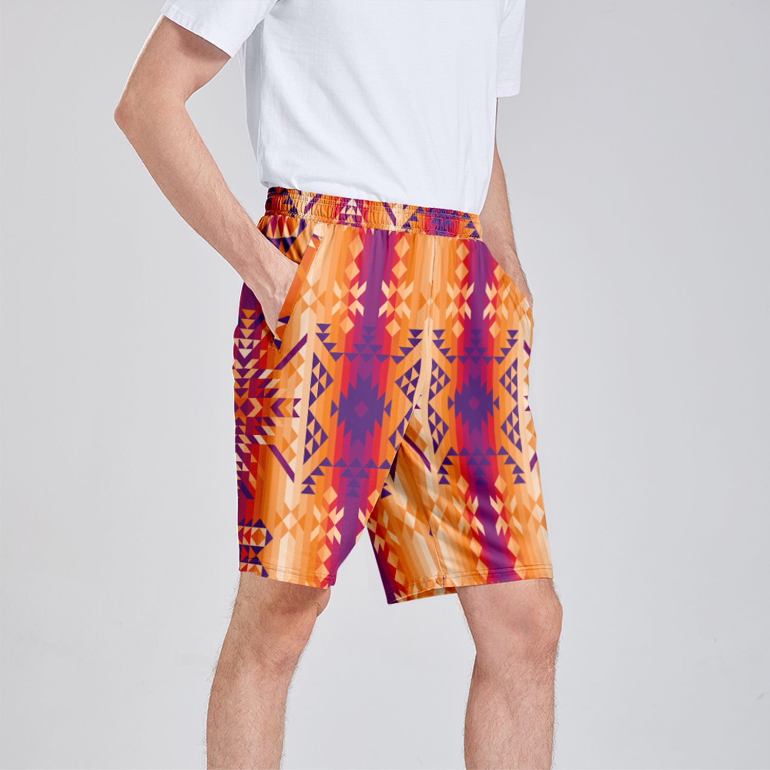 Desert Geo Athletic Shorts with Pockets