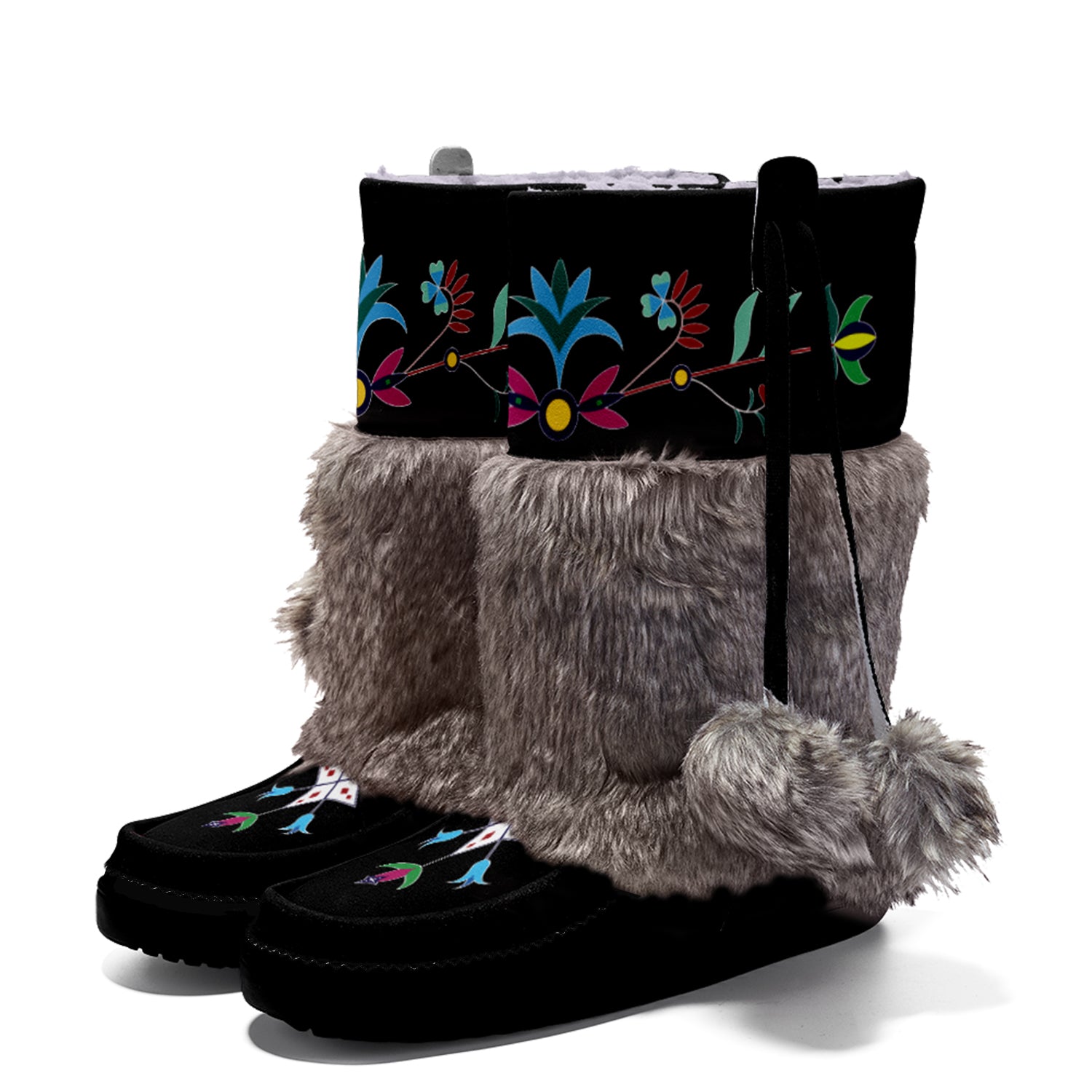 New Age Quill Black Real Leather MocLux with Fur