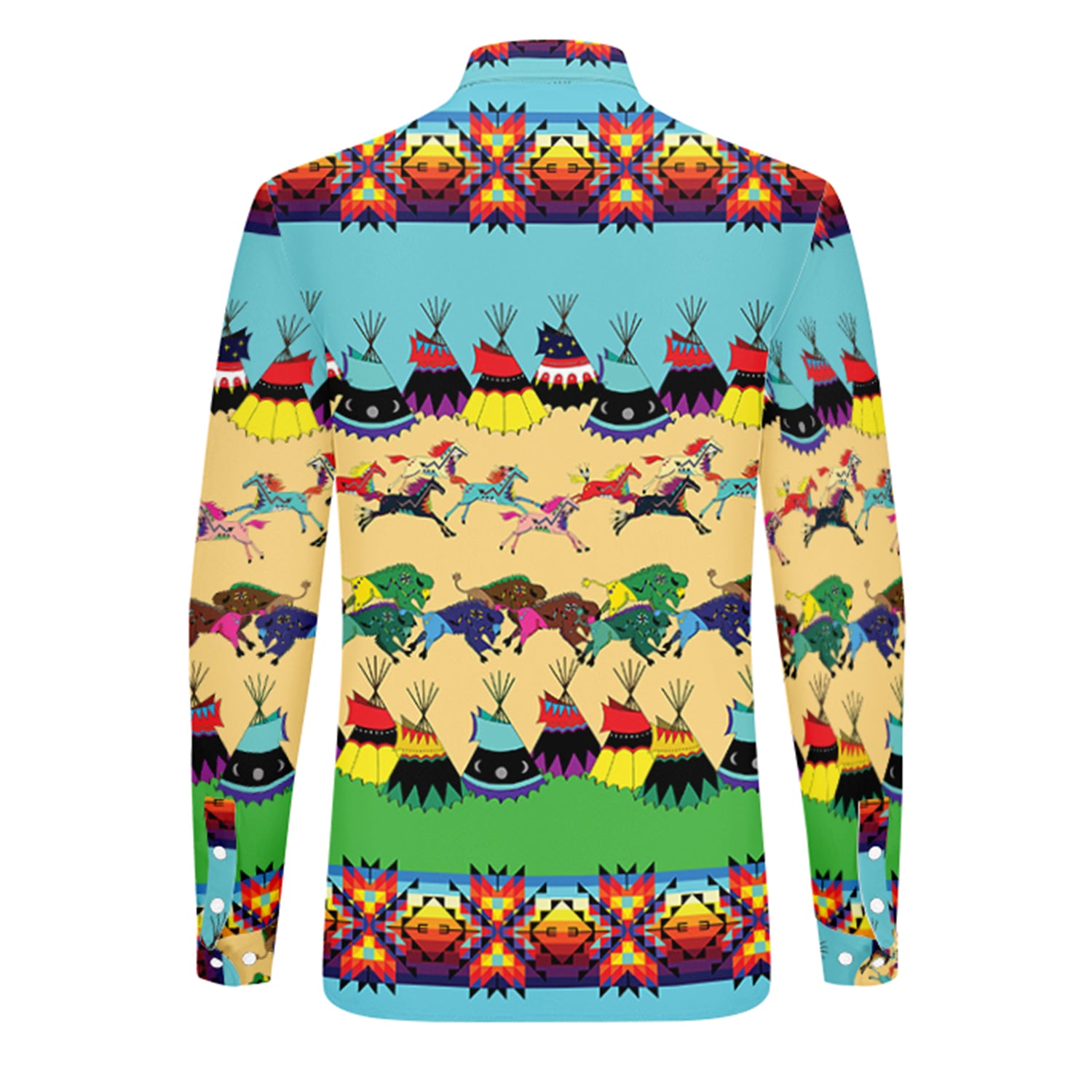 Horses and Buffalo Ledger Torquoise Men's Long Sleeve Dress Shirt