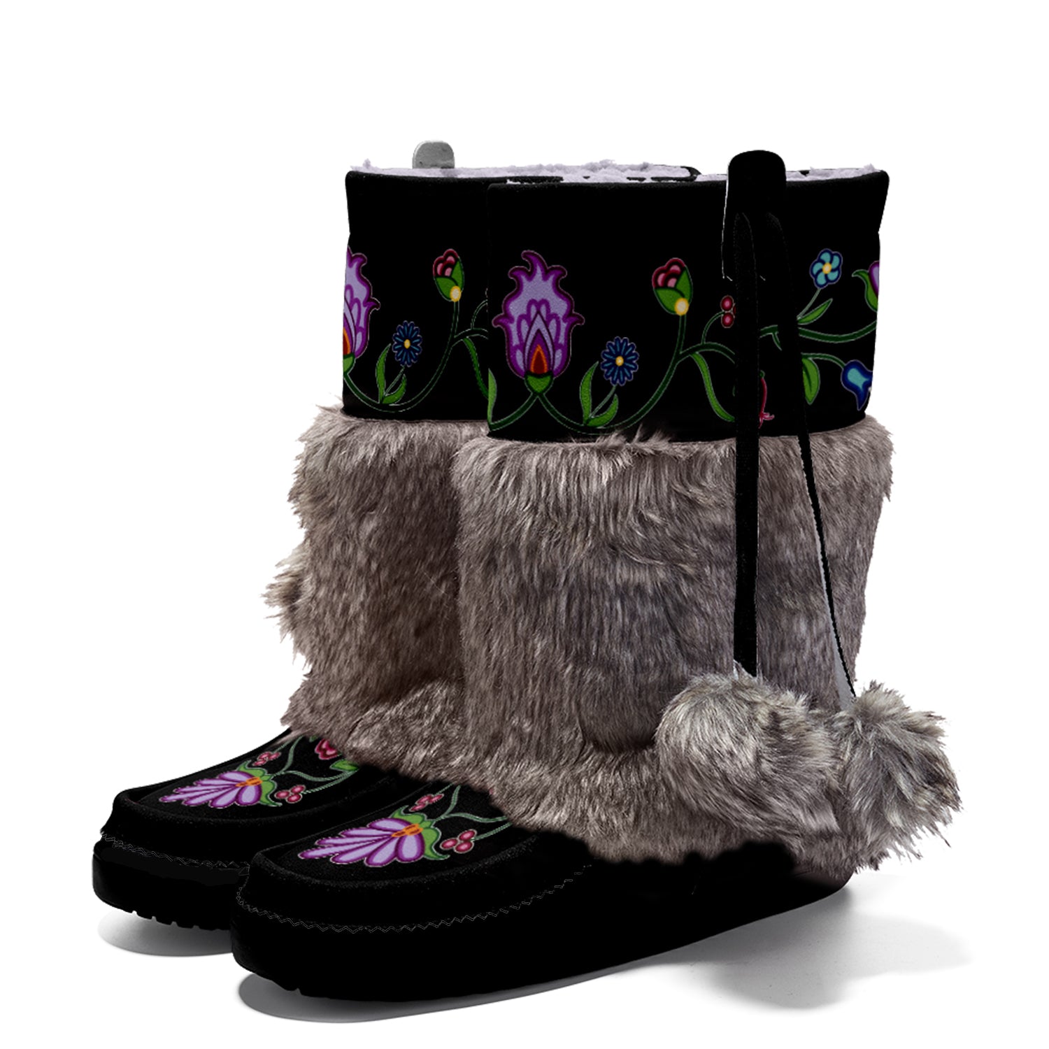 Winter Fire Black Real Leather MocLux with Fur