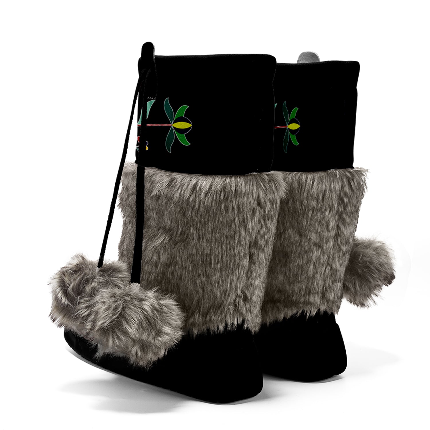 New Age Quill Black Real Leather MocLux with Fur