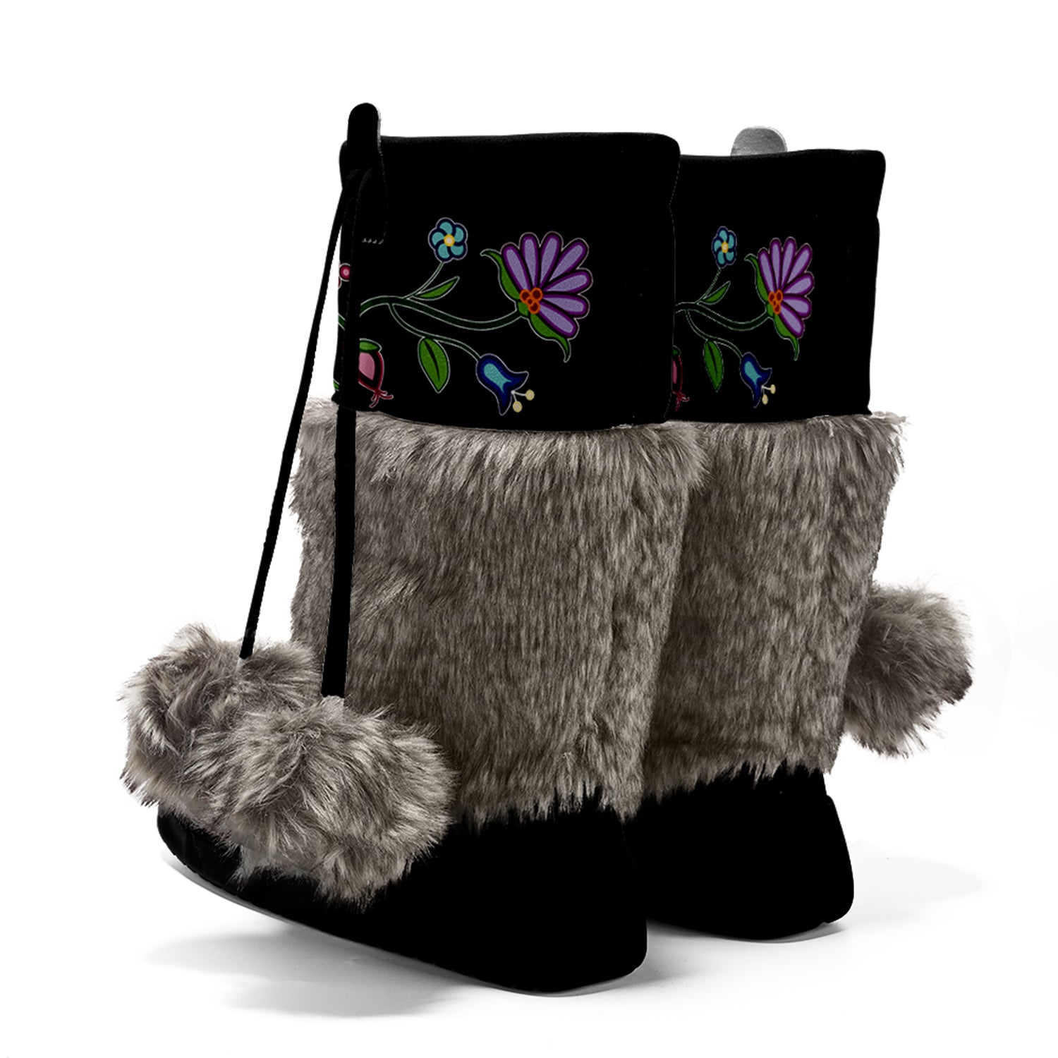 Winter Fire Black Real Leather MocLux with Fur