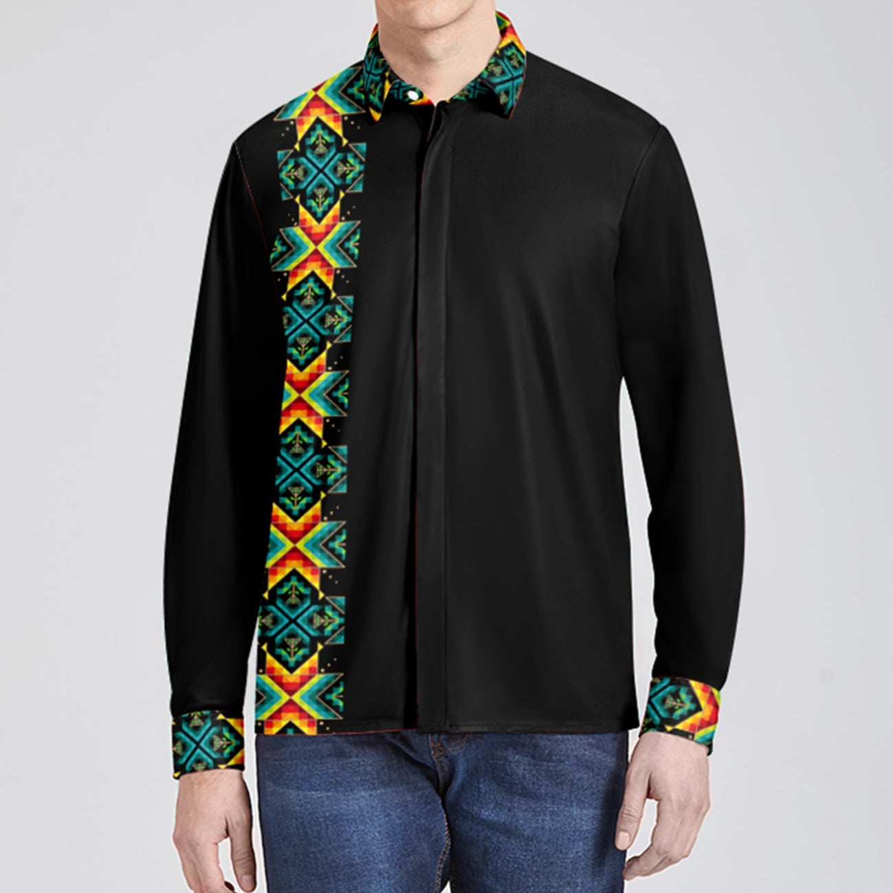 Black Blanket Strip Men's Long Sleeve Dress Shirt 3XL