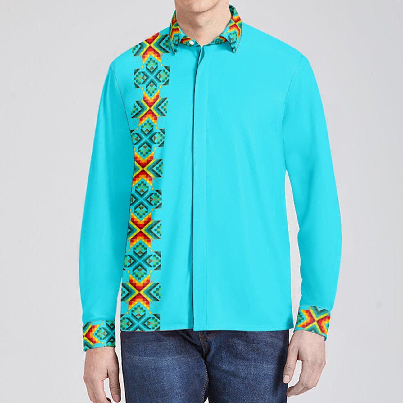 turquoise green dress shirt Stitch Note Turquoise European Linen Classic Long Sleeve Shirt –  Taelor.Style main image 0