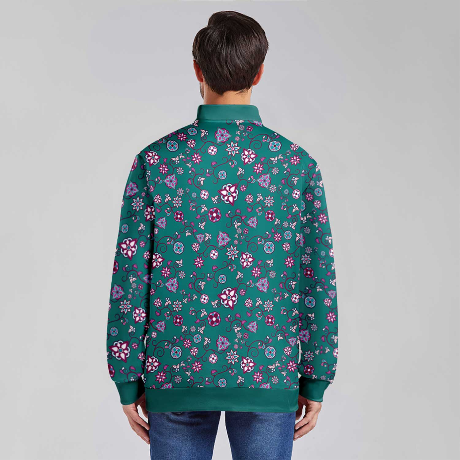 Burgundy Bloom Zippered Collared Lightweight Jacket