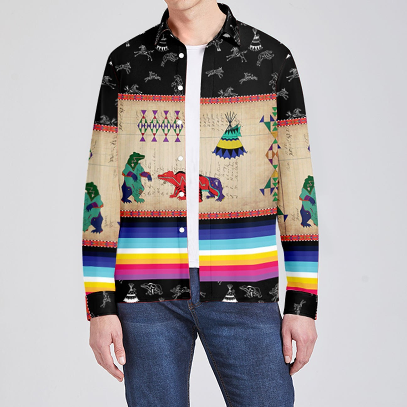 Bear Ledger Black Sky Men's Long Sleeve Dress Shirt