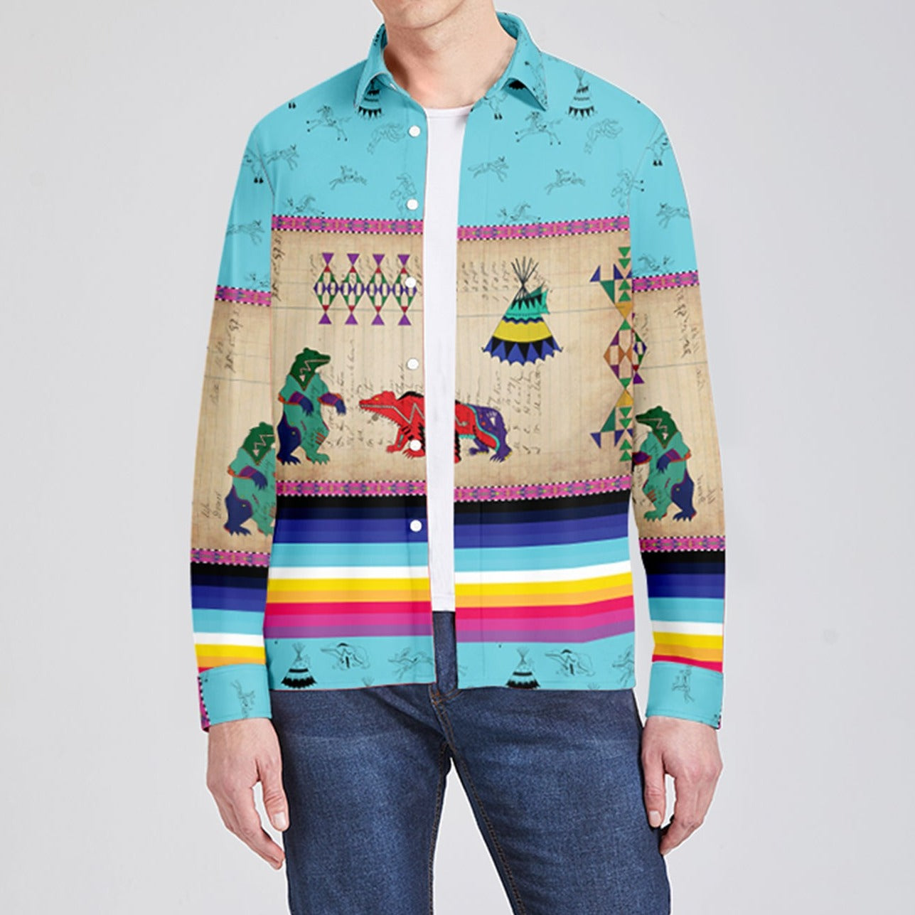 Bear Ledger Sky Men's Long Sleeve Dress Shirt