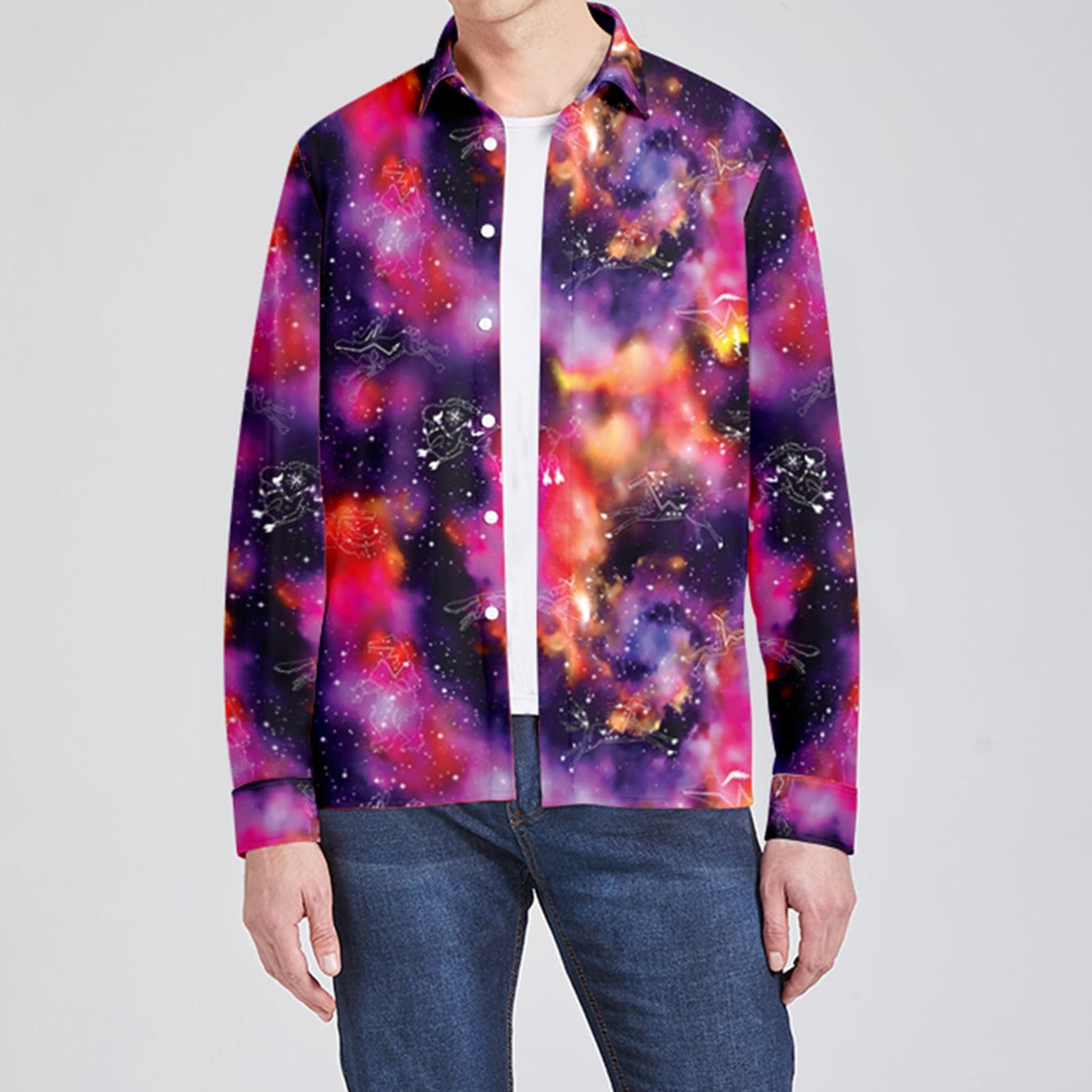 Animal Ancestors 9 Cosmic Swirl Purple and Red Men's Long Sleeve Dress Shirt