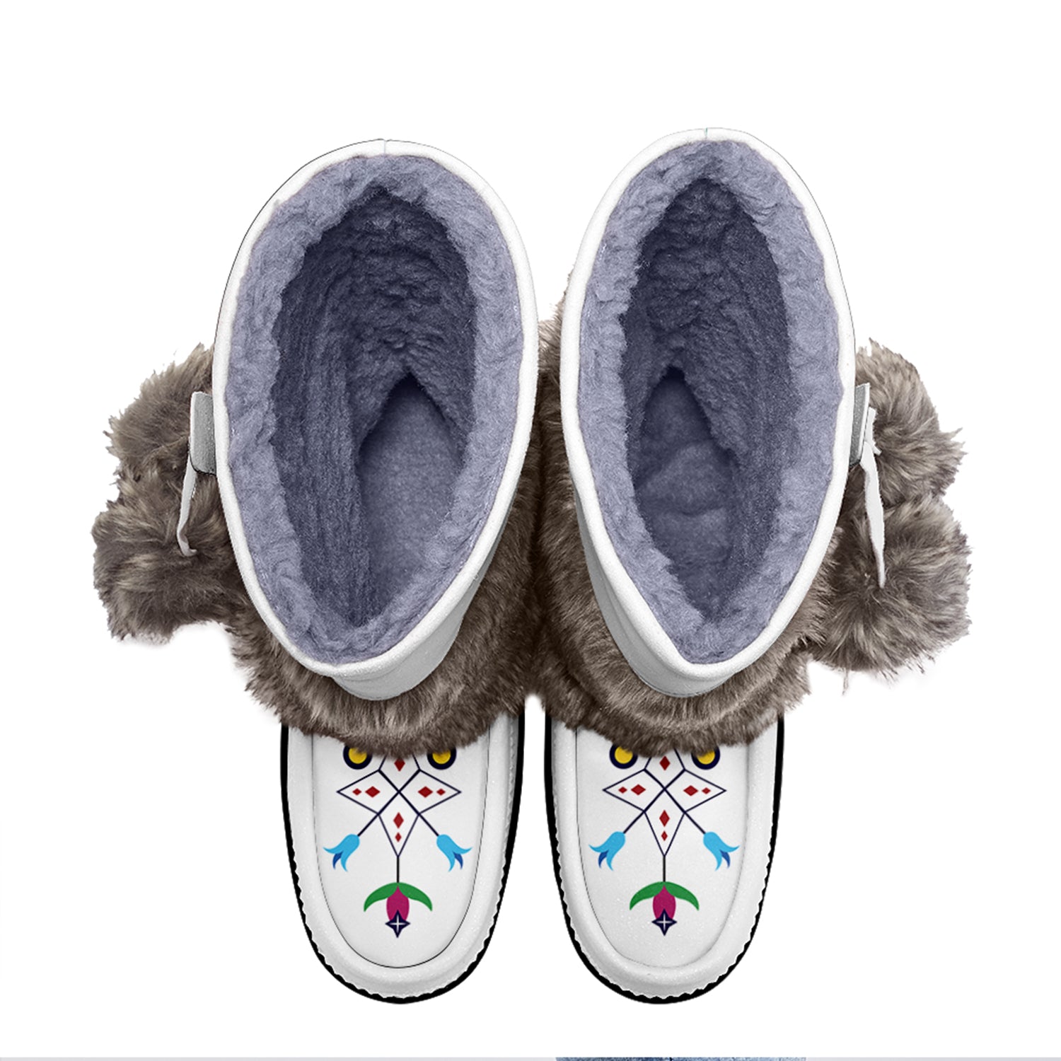 New Age Quill Real White Leather MocLux with Fur