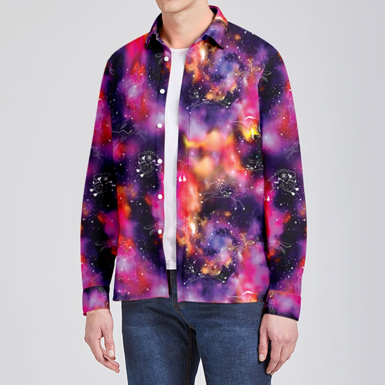 Animal Ancestors 9 Cosmic Swirl Purple and Red Men's Long Sleeve Dress Shirt