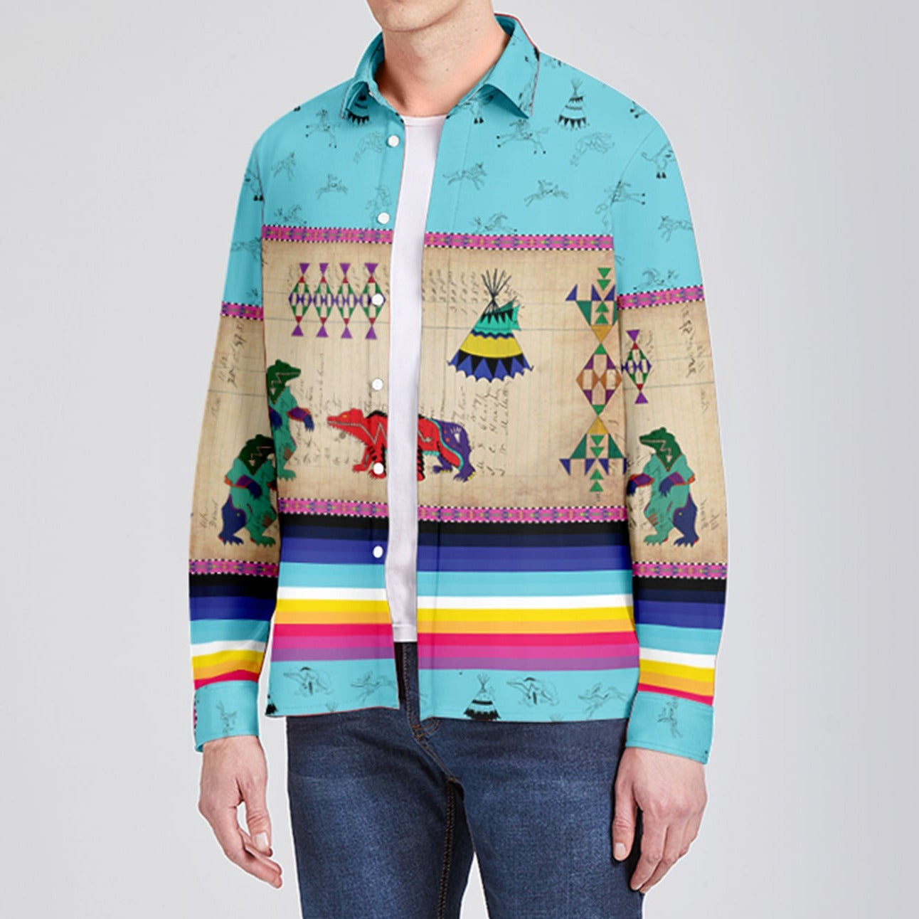 Bear Ledger Sky Men's Long Sleeve Dress Shirt