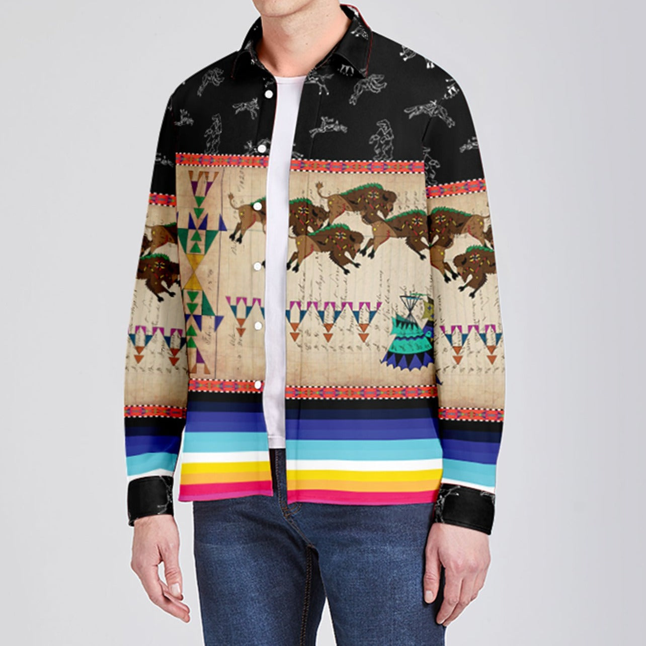 Buffalos Running Black Sky Men's Long Sleeve Dress Shirt