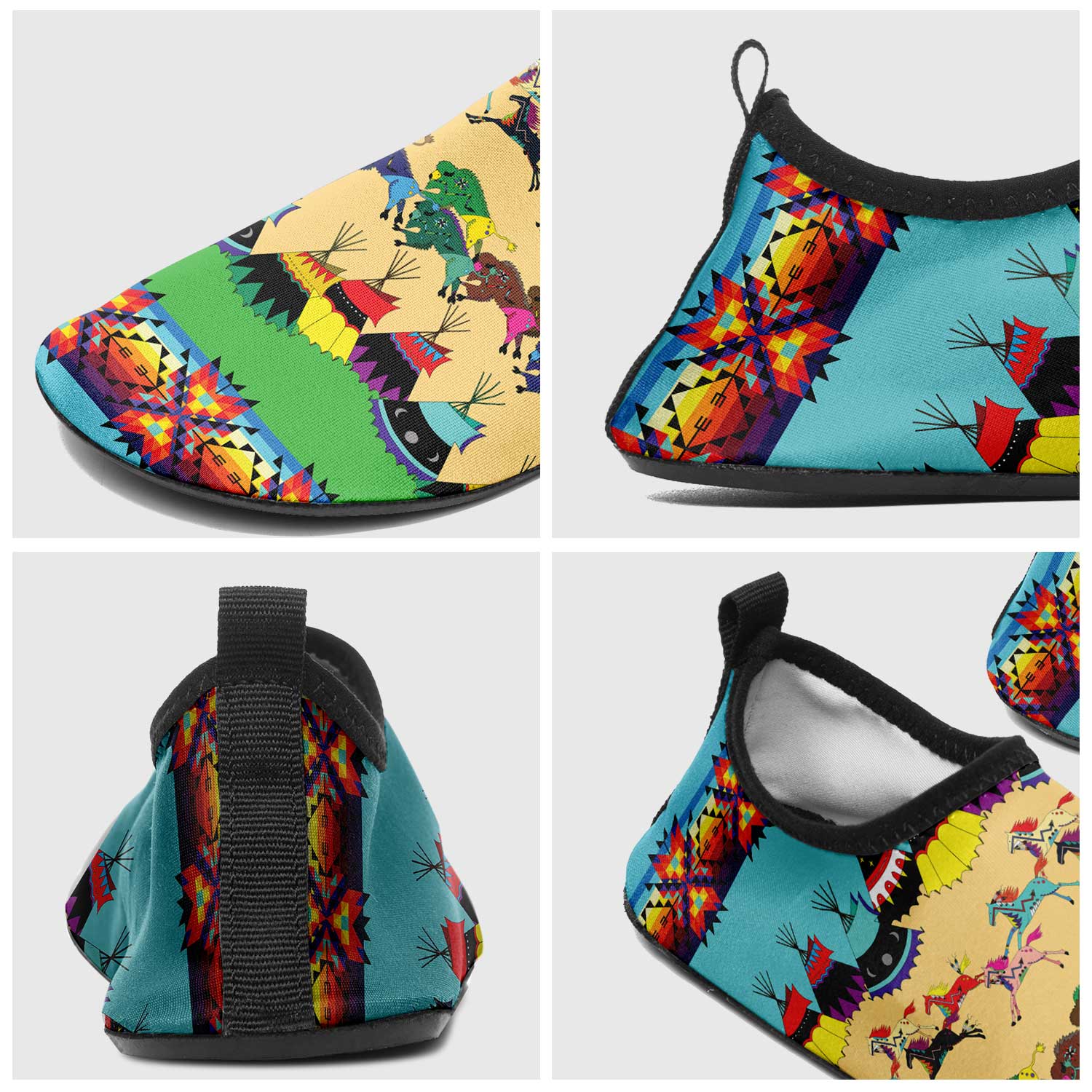 Horses and Buffalo Ledger Torquoise Kid's Sockamoccs Slip On Shoes