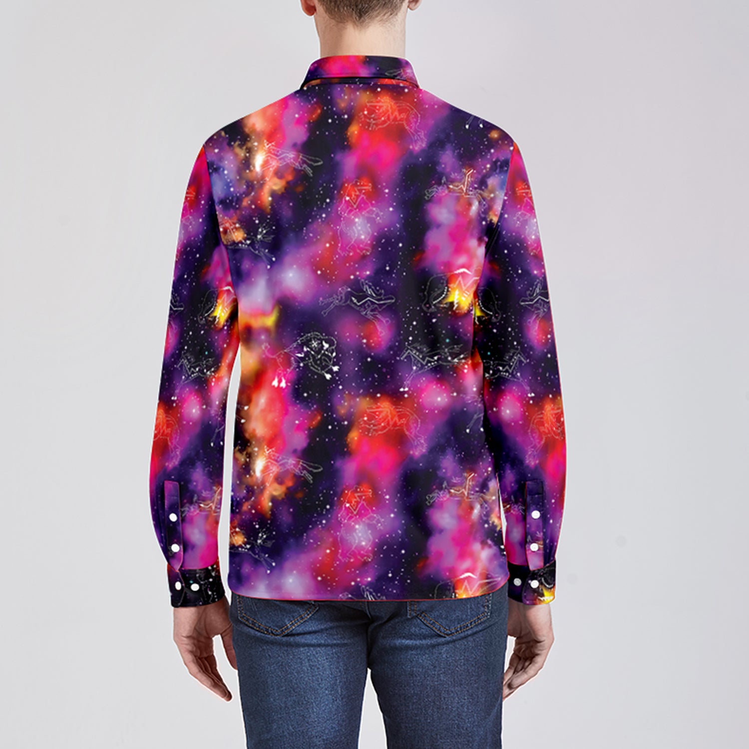 Animal Ancestors 9 Cosmic Swirl Purple and Red Men's Long Sleeve Dress Shirt