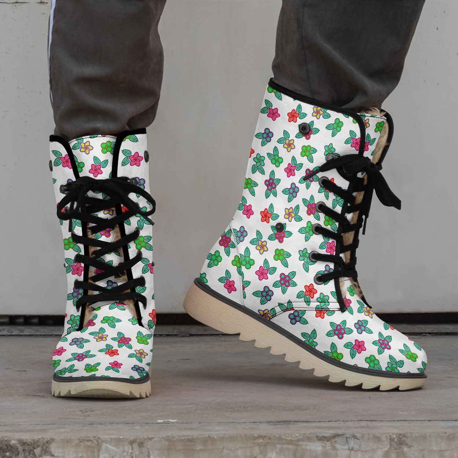 Berry Flowers White Polar Winter Boots