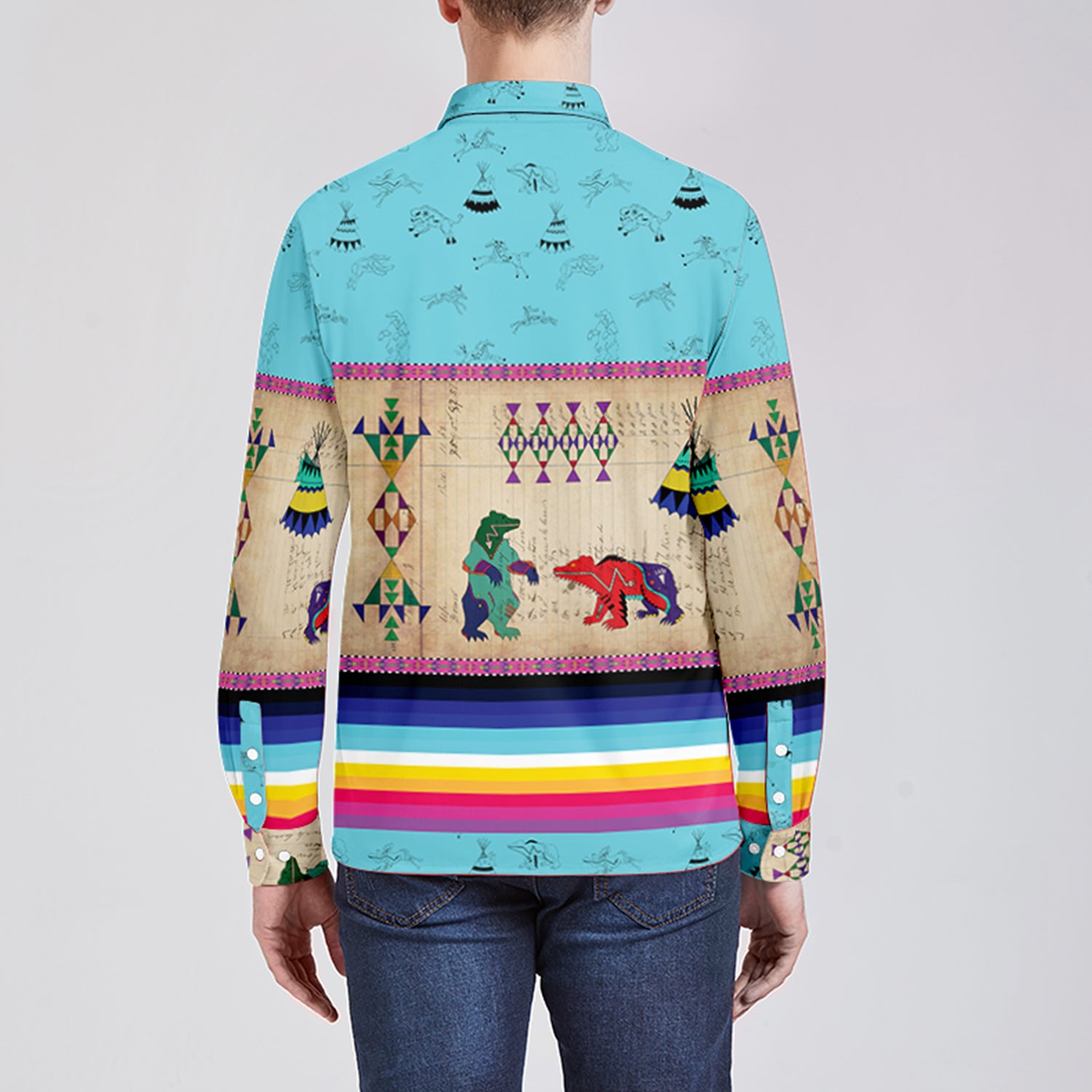 Bear Ledger Sky Men's Long Sleeve Dress Shirt