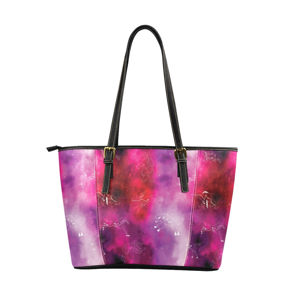 Animal Ancestors 8 Gaseous Clouds Pink and Red Leather Tote Bag/Large