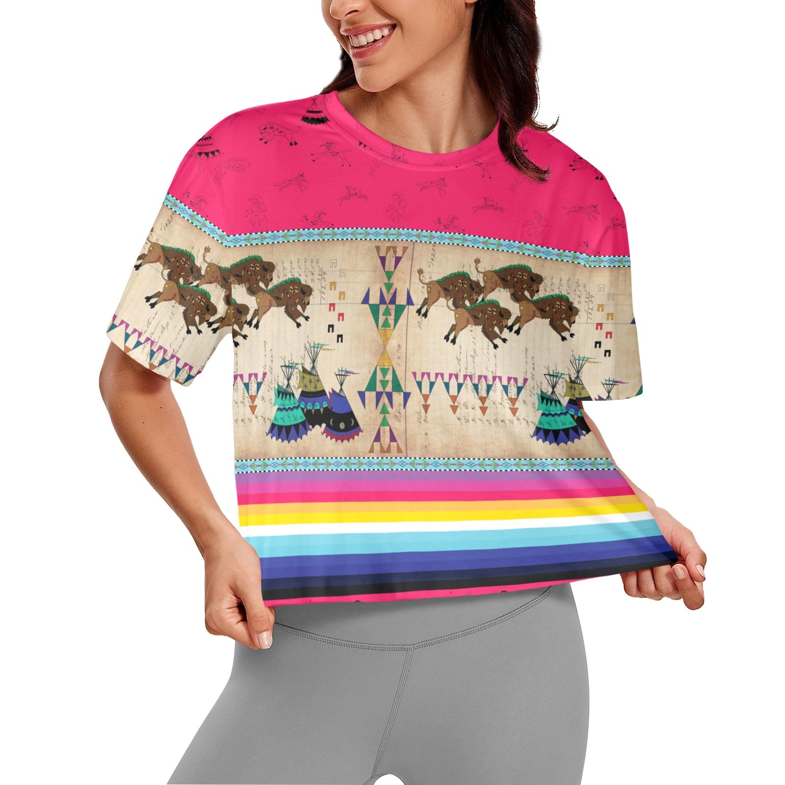 Buffalos Running Berry Women's Cropped T-shirt