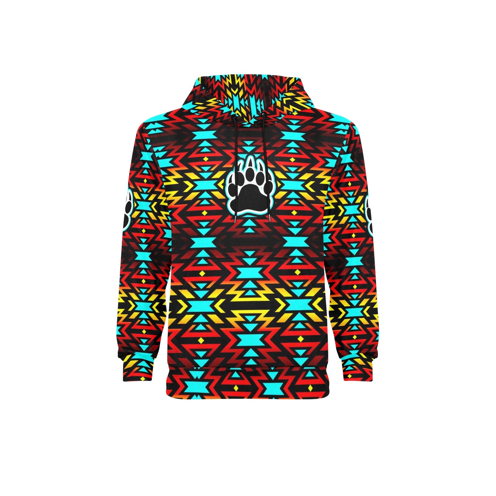 Fire Colors and Turquoise Bearpaw Men's Long Sleeve Fleece Hoodie
