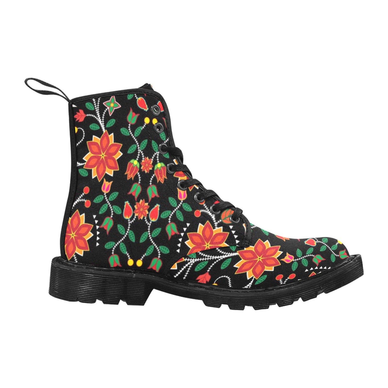 Floral Beadwork Six Bands Boots for Men (Black)