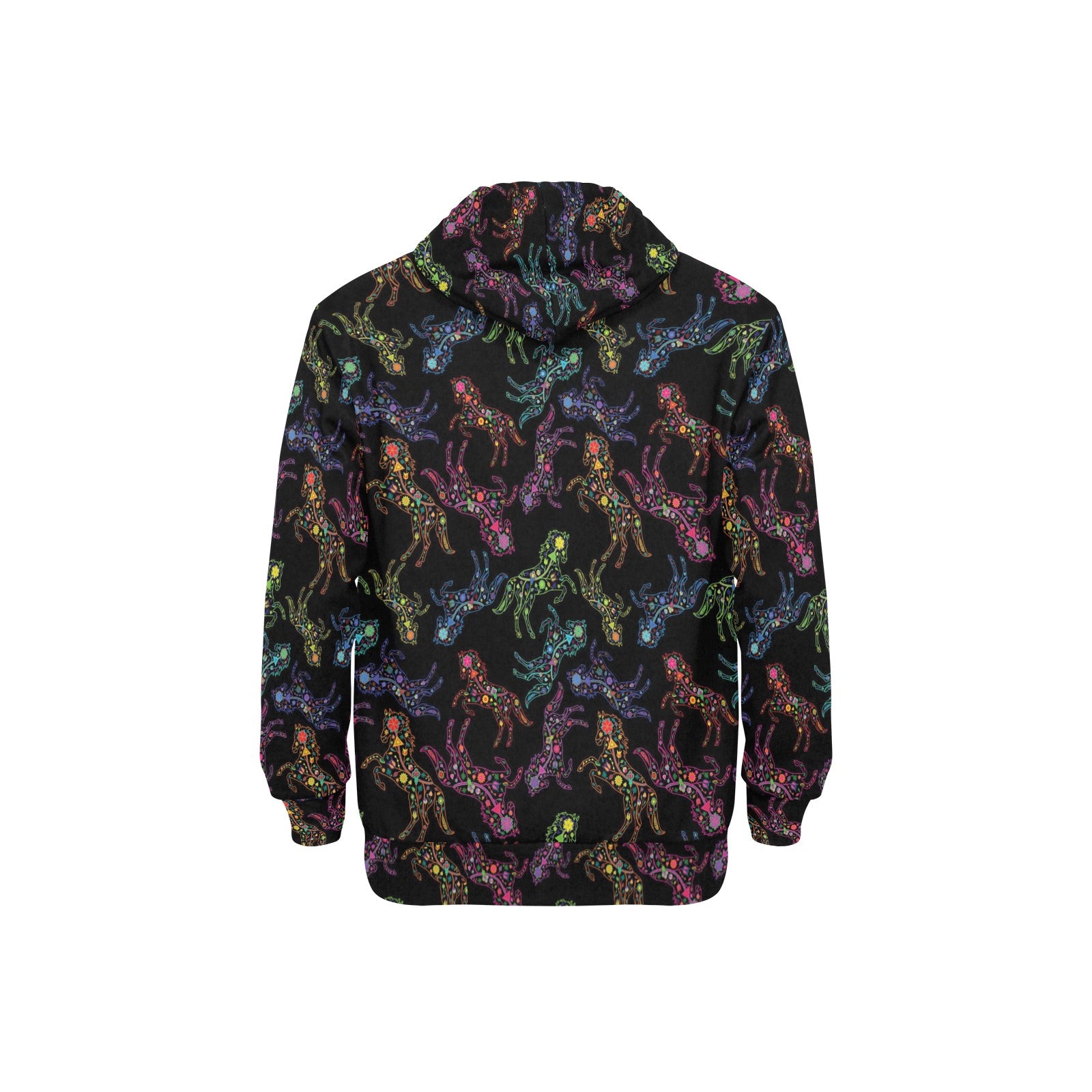 Neon Floral Horses Men's Long Sleeve Fleece Hoodie